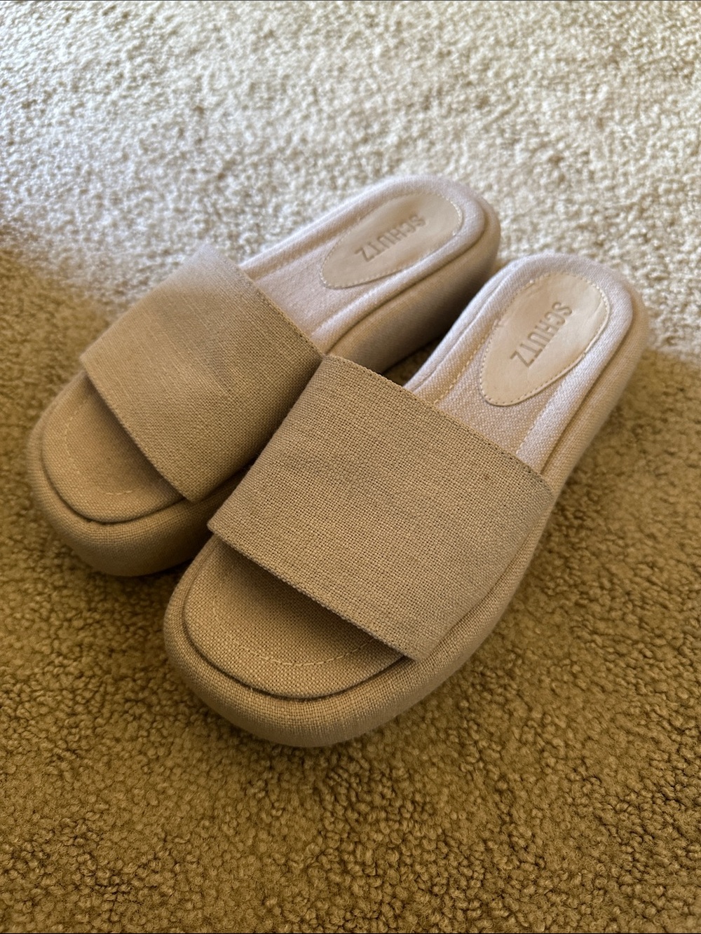 Schutz Yara Linen “Flatform” Sandal - Beige - Picture 2 of 4